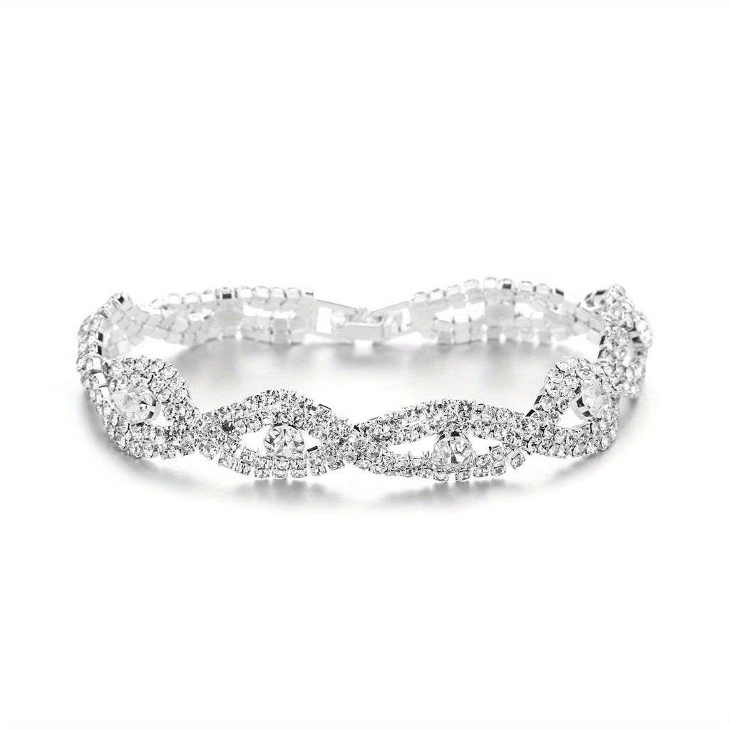 Earrings + Necklace/ Earrings + Necklace + Bracelet Elegant Jewelry Set Inlaid Shining Rhinestone Evening Party Decor