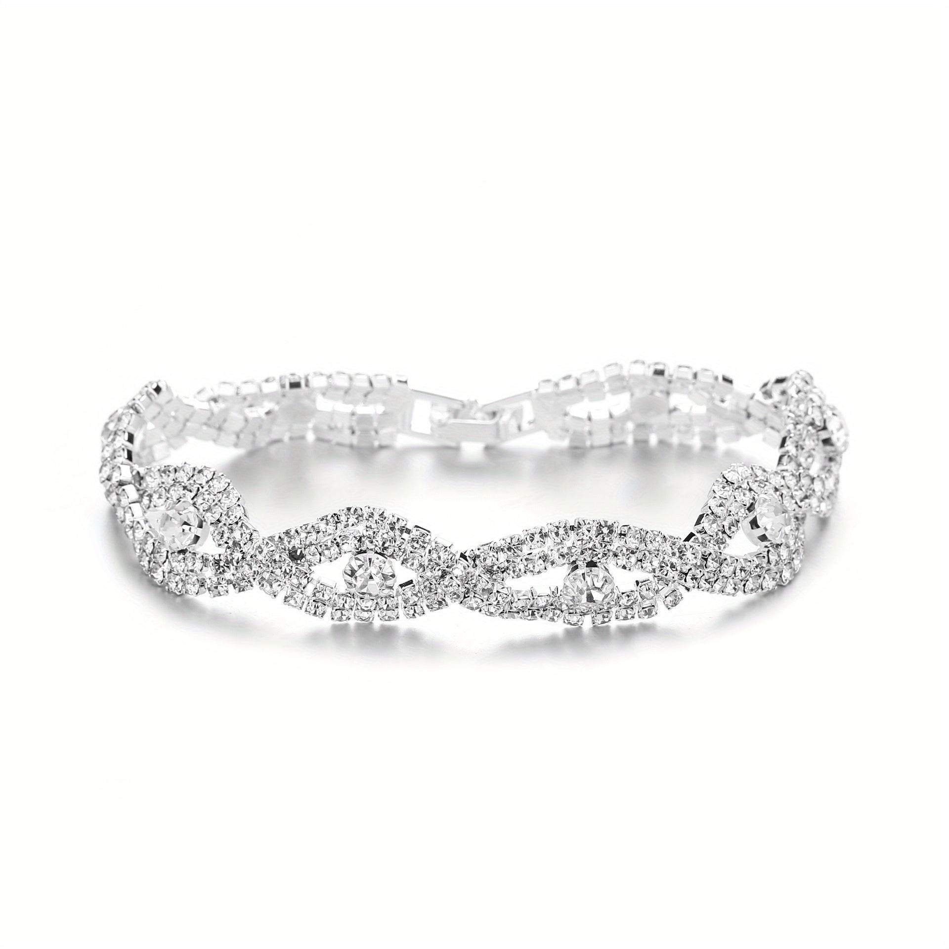 Earrings + Necklace/ Earrings + Necklace + Bracelet Elegant Jewelry Set Inlaid Shining Rhinestone Evening Party Decor