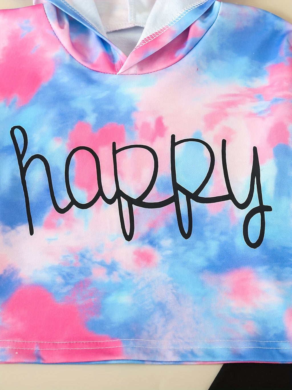 Girls' Tie-Dye Hoodie & Leggings Set - "HAPPY" Print, Stretchy Polyester Blend, Long Sleeve, Casual Sporty Look for Youngsters - Perfect for Fall/Winter, Clothes for Girls, Perfect for Outdoor