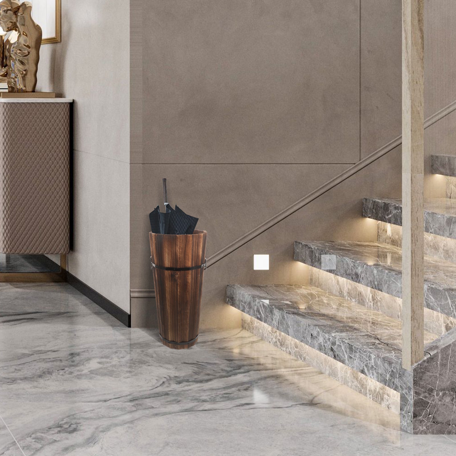 Nuevo soporte de cubo de paraguas de madera, bastón de vinagre para Hotel, estantes de mimbre para entrada, soporte para ahorro de espacio al aire libre, oficina