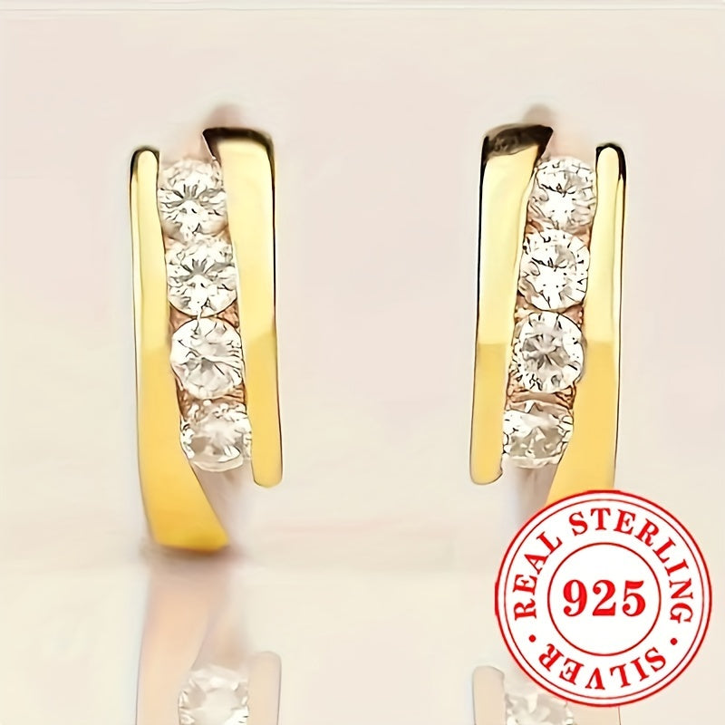 1 Pair RYYM Women'S Elegant Hoop Earrings - 925 Sterling Silvery Zirconia Inlay, April Birthstone Jewelry for Daily Wear & Parties, All-Season Versatile Accessories, Party Accessories | Elegant Hoop Earrings | Zirconia Inlay