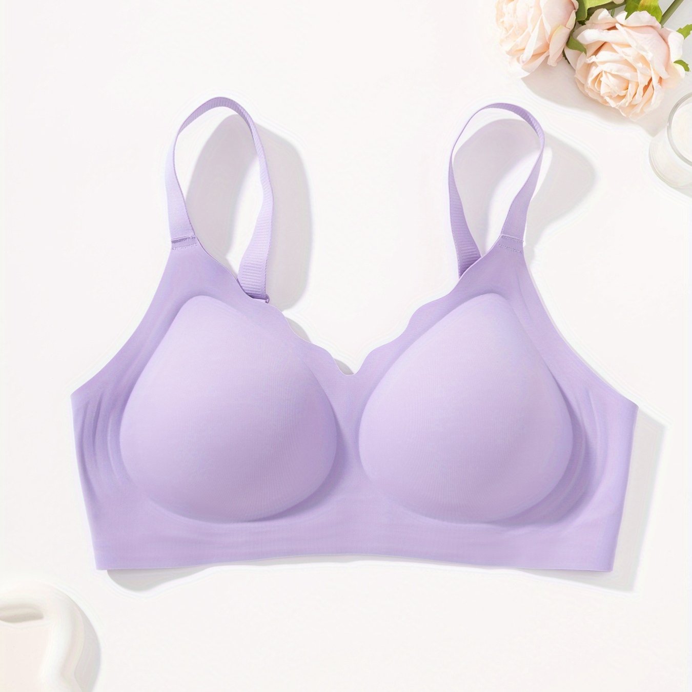 1pc Solid Color Seamless Jelly Women' S Lingerie Bra Everyday Casual Comfortable Light Beige-Friendly Gathering Lightweight Adjustable Straps Lined with Breasts Everyday Yoga Sports Bra Underwear