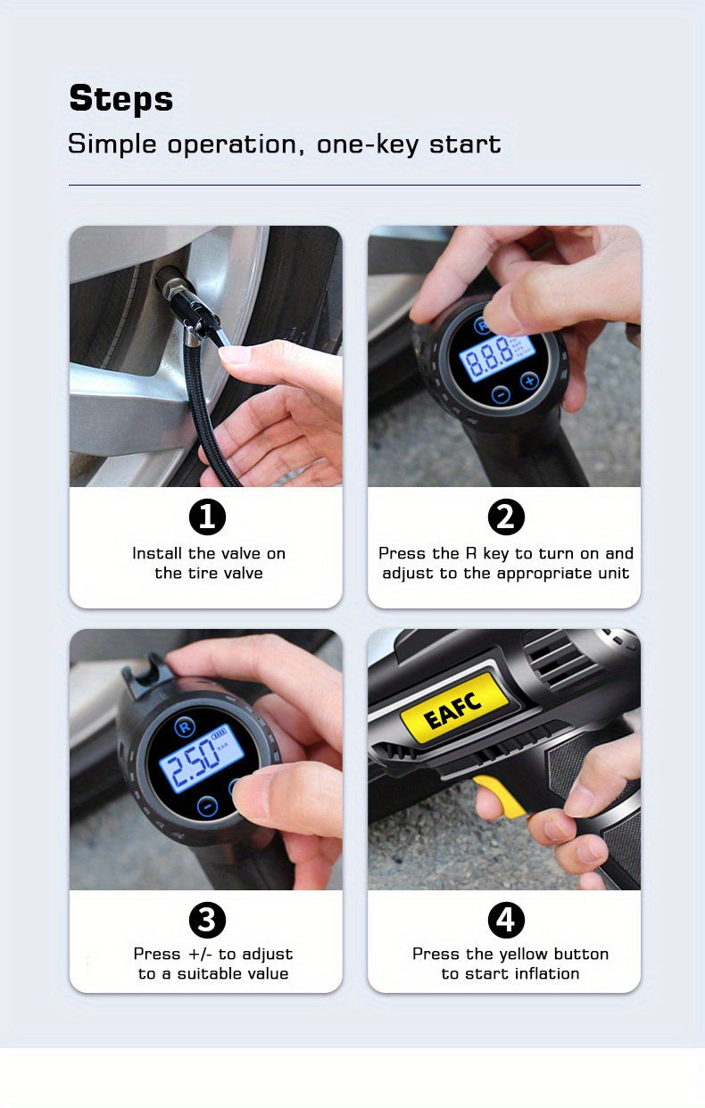 120W Portable Car Air Compressor: Inflate Your Tires With Ease - Wireless & Wired Handheld Pump With LED Light