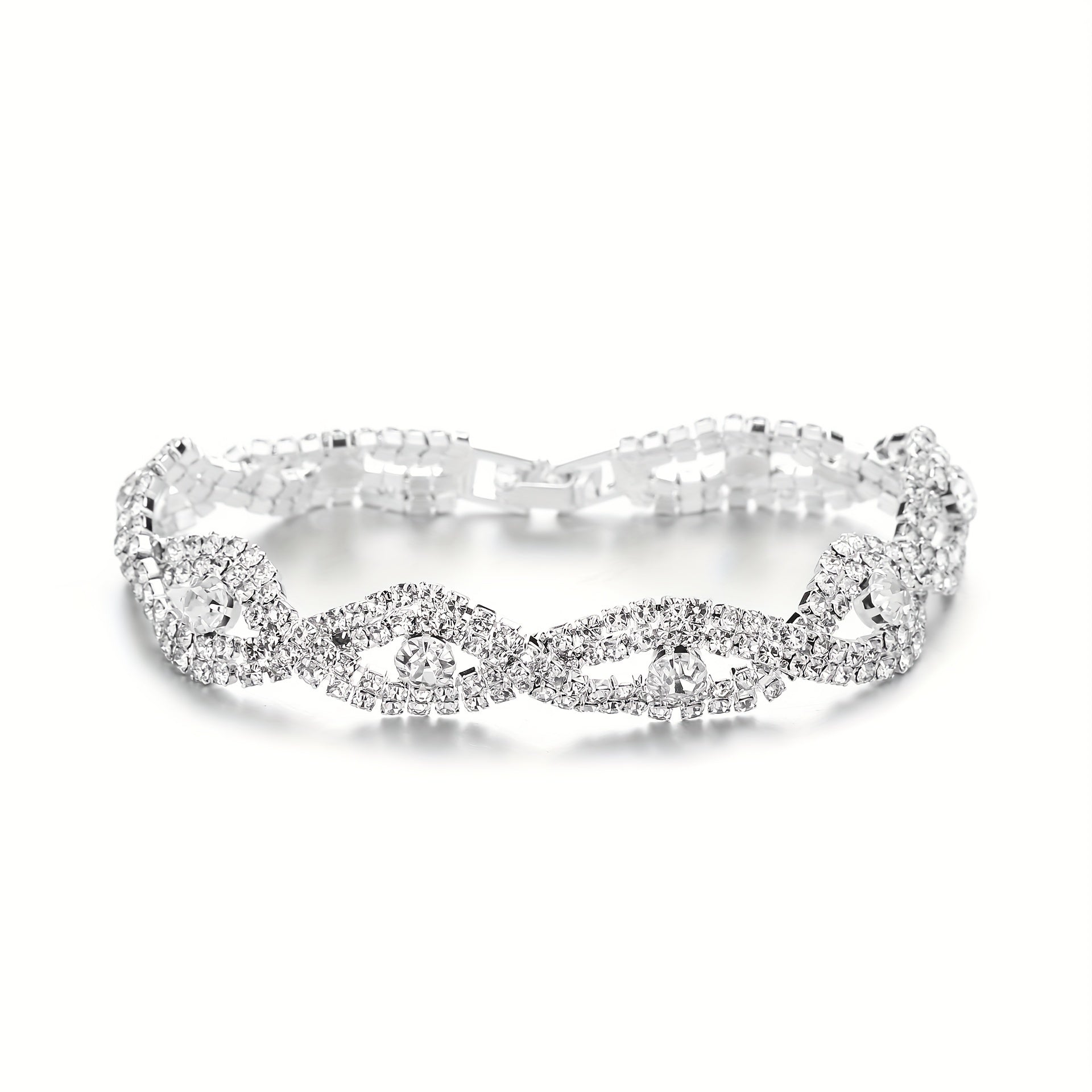 Earrings + Necklace/ Earrings + Necklace + Bracelet Elegant Jewelry Set Inlaid Shining Rhinestone Evening Party Decor