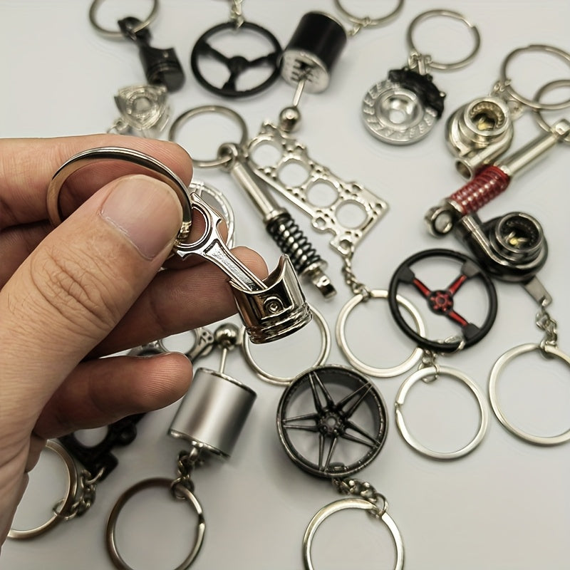 10pcs Car Enthusiast Keychain Set - Zinc Alloy, Casual Style with Gear Shift, Turbo, Wheel Hubs & More - Perfect Gift for Auto Lovers, Car Accessories, Shock Absorber, Engine Parts, Brake Disc, Piston