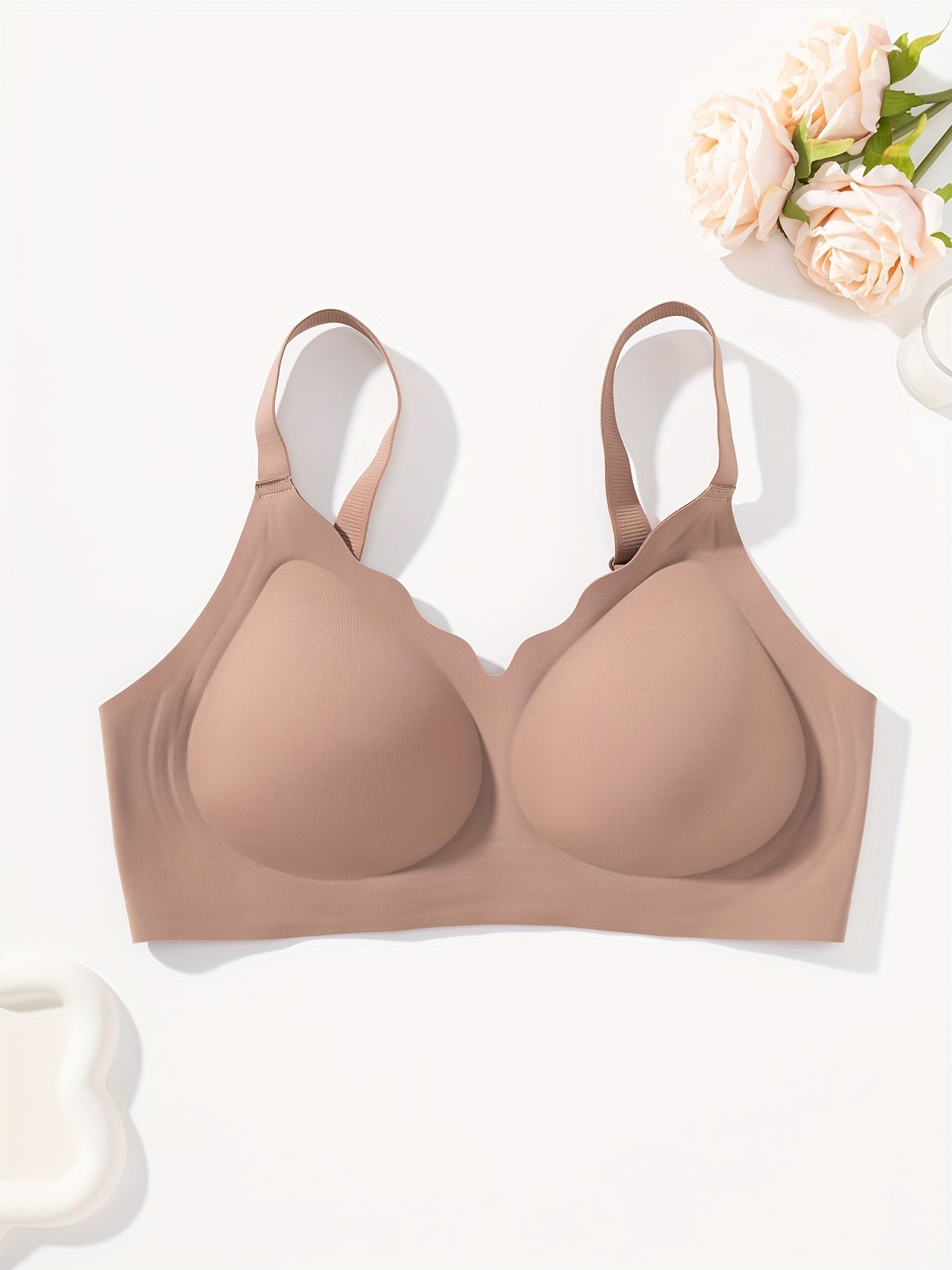 1pc Solid Color Seamless Jelly Women' S Lingerie Bra Everyday Casual Comfortable Light Beige-Friendly Gathering Lightweight Adjustable Straps Lined with Breasts Everyday Yoga Sports Bra Underwear