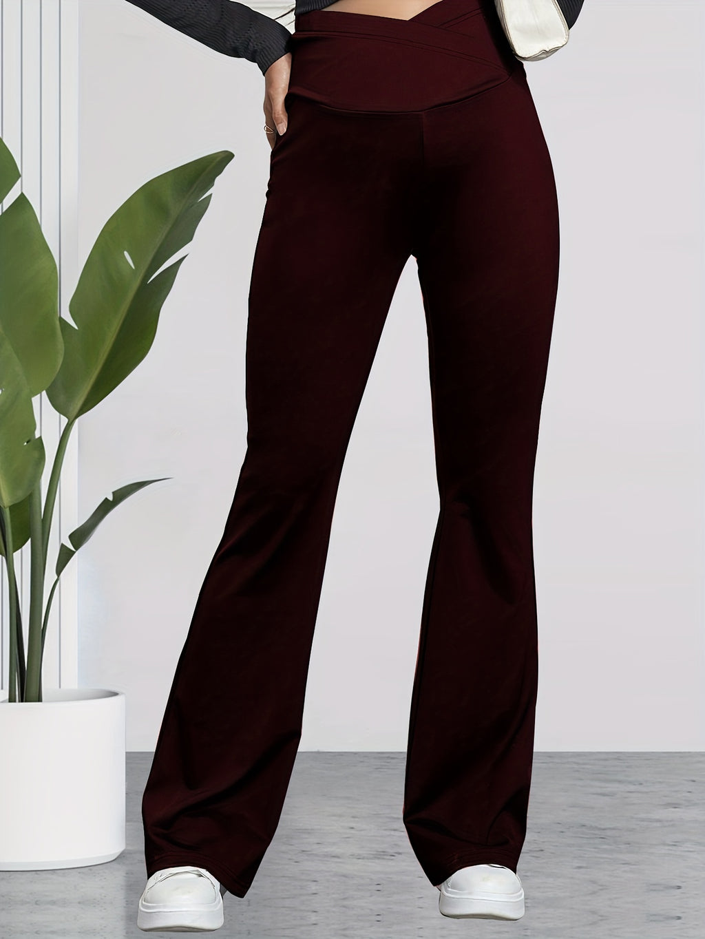 Women's Maternity Solid Flared Pants Slim Fit Pants For Fall Winter, Pregnant Women's Clothing