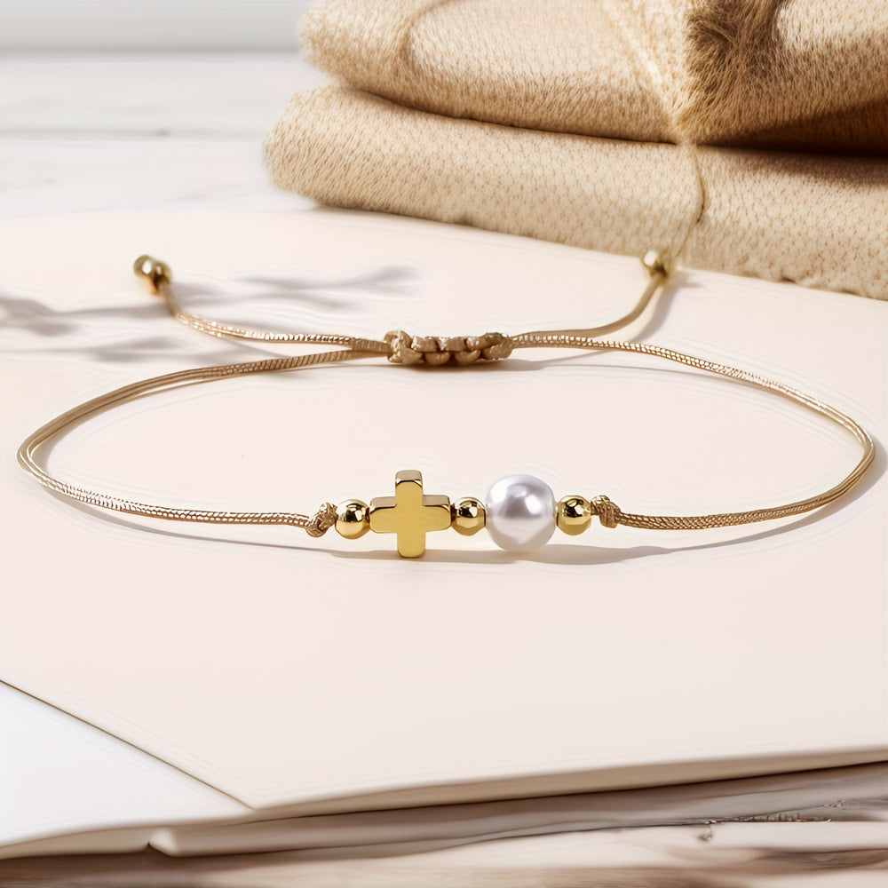 5pcs/Set Minimalist Cross Woven Bracelets, Adjustable Friendship Bracelets, Perfect Gift for Women, Vintage Bohemian Style, Daily & Vacation Wear, All-Season, Fashion Jewelry Accessories