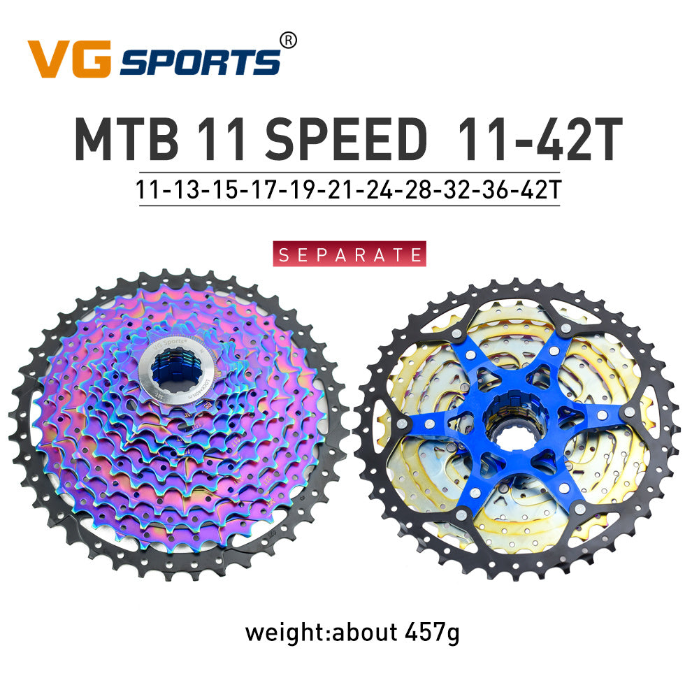 VG Sports Ultralight MTB Bicycle Cassette Freewheel - Rainbow Color Aluminum Brackets - 8-12 Speed - 11-52T Sprockets - Lightweight and Durable
