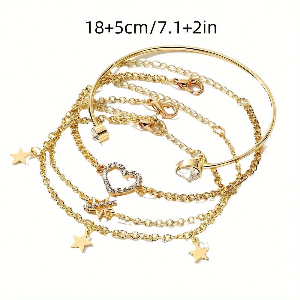 4-Piece Bohemian Elegant Holiday Bracelet Set for Women, Zinc Alloy with Rhinestone Accents, White & Green Tassel Wavy Bangle, Fashion Jewelry Gift for Dates & Parties, All-Season Wear