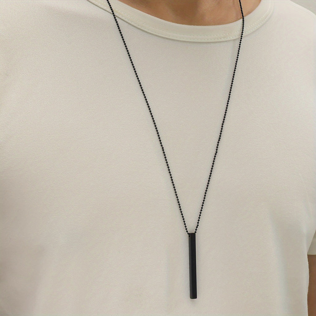 Men's Rectangle Metal Pendant Necklace, Cuban Chain Necklace For Men Jewelry Gift