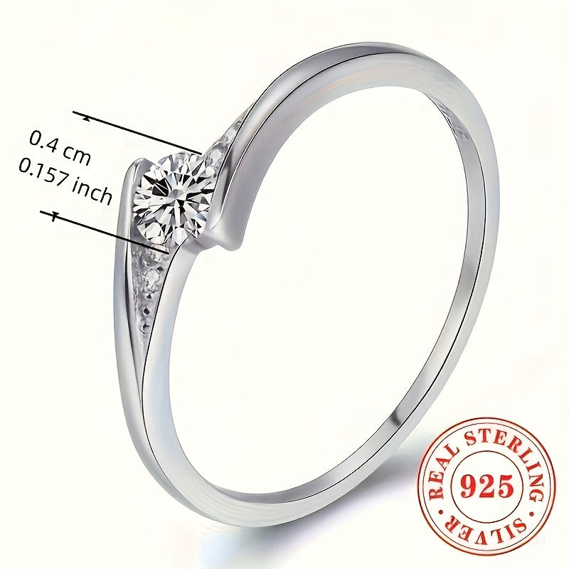 1pc Elegant S925 Silver Engagement Ring with Round Synthetic Zirconia - 18K Golden Plated, Simple yet Luxurious Design for Weddings & Banquets, Wedding Jewelry|Elegant Ring Design|Synthetic Gemstone Ring