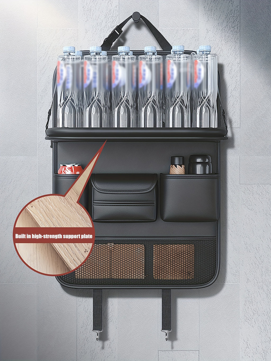 PU Leather Car Seat Back Hanging Storage Bag, Car Storage Bag With Folding Table, Multi-functional Storage Bag, Car Accessories