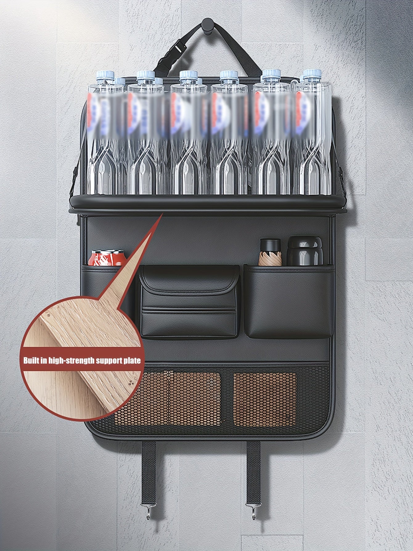 PU Leather Car Seat Back Hanging Storage Bag, Car Storage Bag With Folding Table, Multi-functional Storage Bag, Car Accessories