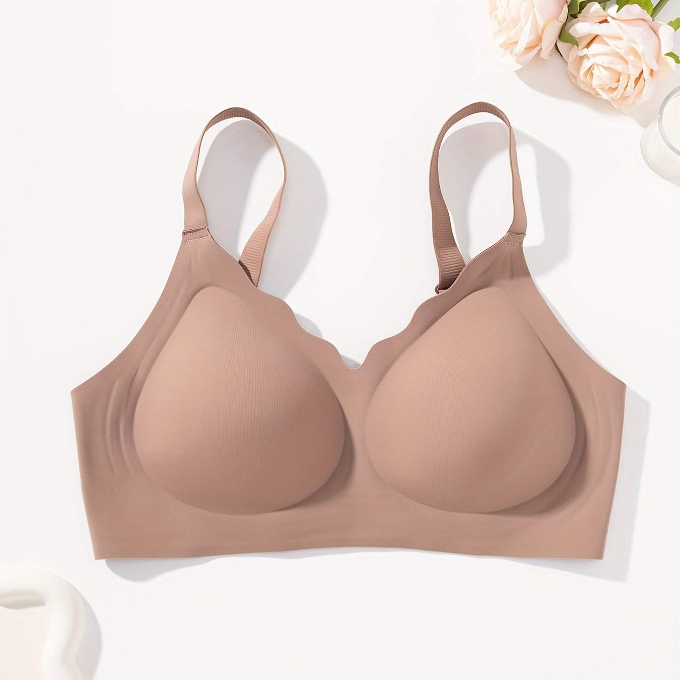 1pc Solid Color Seamless Jelly Women' S Lingerie Bra Everyday Casual Comfortable Light Beige-Friendly Gathering Lightweight Adjustable Straps Lined with Breasts Everyday Yoga Sports Bra Underwear