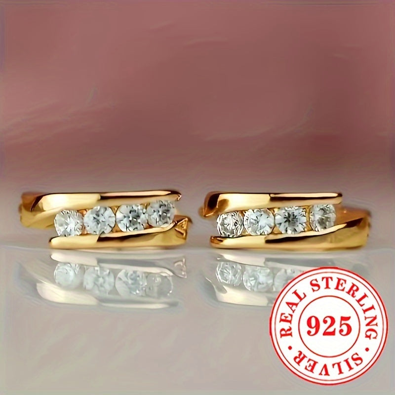 1 Pair RYYM Women'S Elegant Hoop Earrings - 925 Sterling Silvery Zirconia Inlay, April Birthstone Jewelry for Daily Wear & Parties, All-Season Versatile Accessories, Party Accessories | Elegant Hoop Earrings | Zirconia Inlay