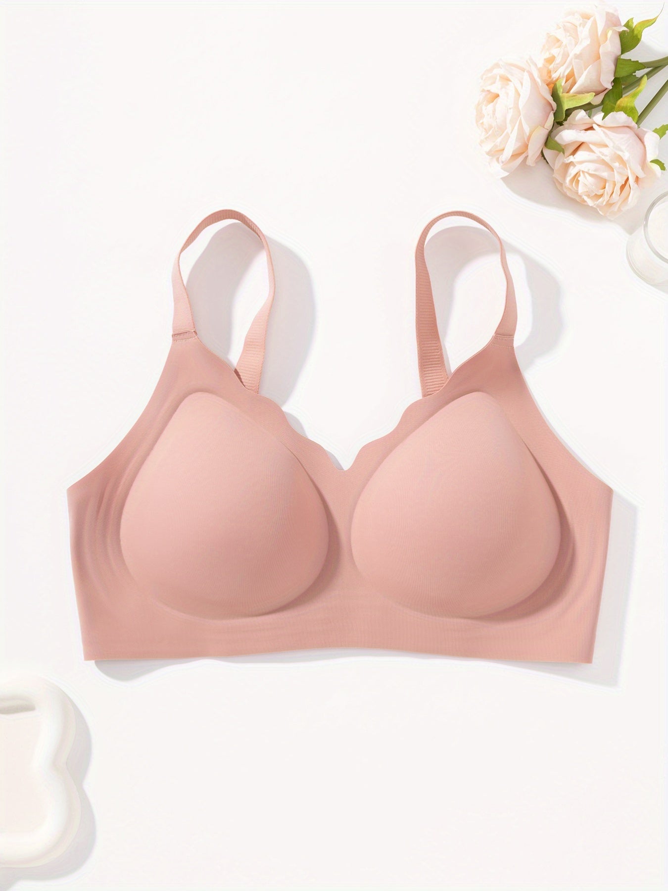 1pc Solid Color Seamless Jelly Women' S Lingerie Bra Everyday Casual Comfortable Light Beige-Friendly Gathering Lightweight Adjustable Straps Lined with Breasts Everyday Yoga Sports Bra Underwear