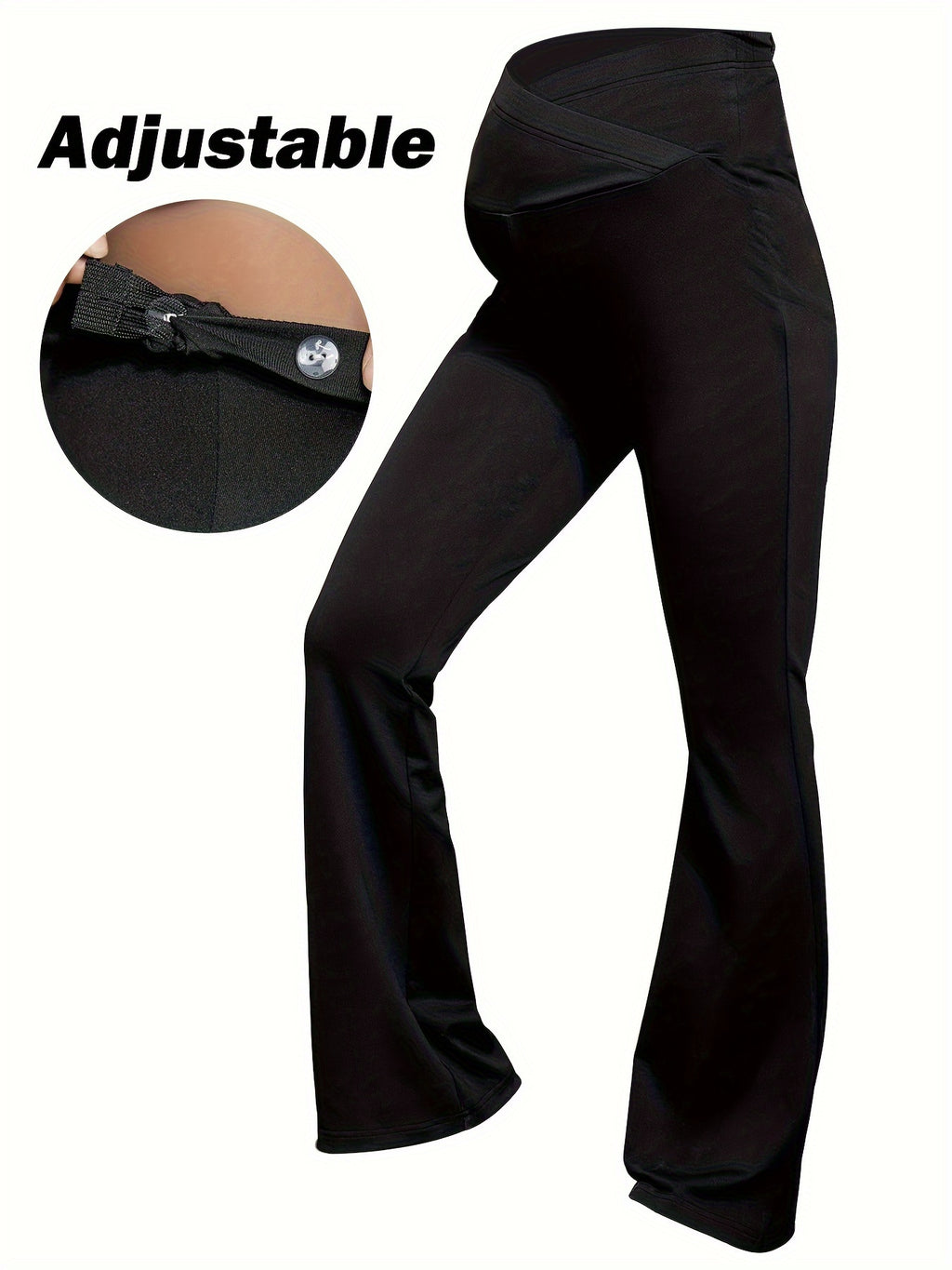 Women's Maternity Solid Flared Pants Slim Fit Pants For Fall Winter, Pregnant Women's Clothing