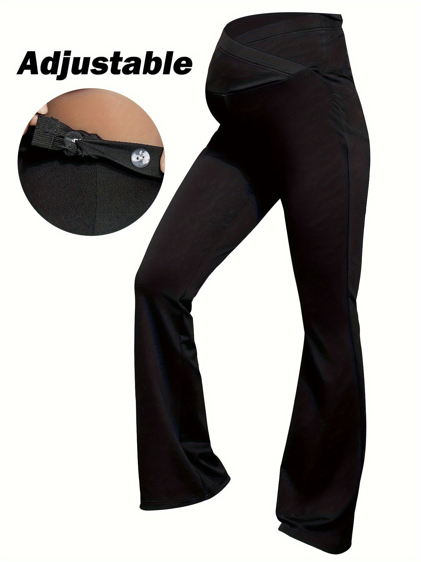 Women's Maternity Solid Flared Pants Slim Fit Pants For Fall Winter, Pregnant Women's Clothing