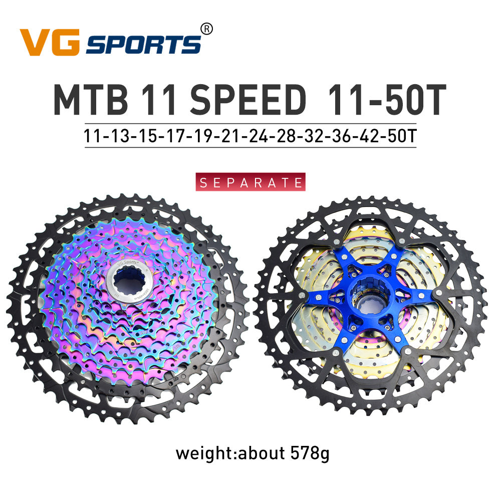VG Sports Ultralight MTB Bicycle Cassette Freewheel - Rainbow Color Aluminum Brackets - 8-12 Speed - 11-52T Sprockets - Lightweight and Durable