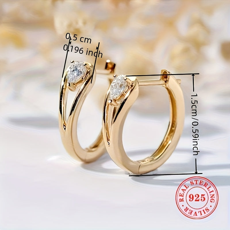 1 Pair of Women'S Fashion Hoop Earrings S925 Pure Silvery Exquisite Inlay Water Drop Synthetic Zirconia Earrings for Women'S Daily Vacation Jewelry