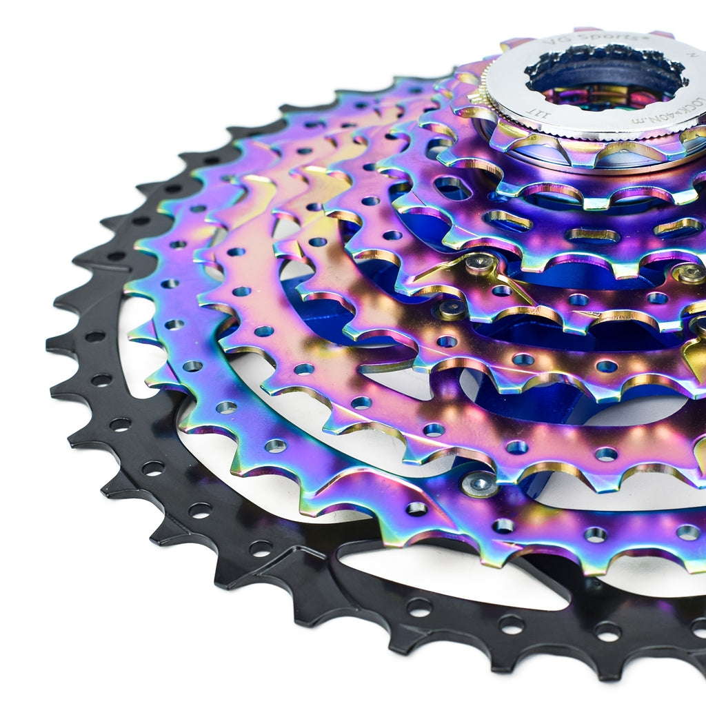 VG Sports Ultralight MTB Bicycle Cassette Freewheel - Rainbow Color Aluminum Brackets - 8-12 Speed - 11-52T Sprockets - Lightweight and Durable